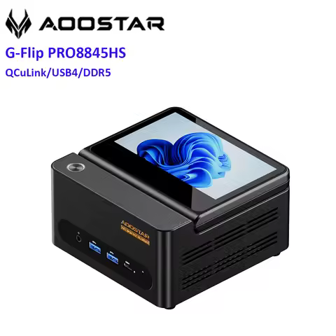 Aoostar G-FLIP Mini PC AMD Ryzen 7 Pro 8845HS Desktop 5" Flip Screen USB4 OCuLink Desktop Computer M