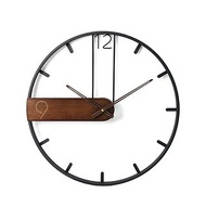 鐵製設計時鐘 竹木色塊 43cm 黑色烤漆 台製機芯 鐵藝鐘