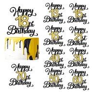 1pc Black & Gold 13th/15th/16th/18th/21st/30th/40th/50th/60th/70th Milestone Number "Happy Birthday"