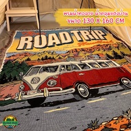 Woven Fabric Carpet Sofa Cover For Home Decoration Room Bed Camping Red Volkswagen Van Road Trip