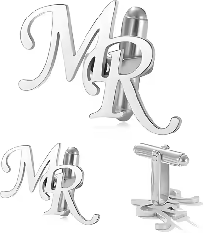 Personalized Gold "MR" Monogram Cufflinks & Lapel Pin, Custom Men's Jewelry Set, Perfect Gift for Fo