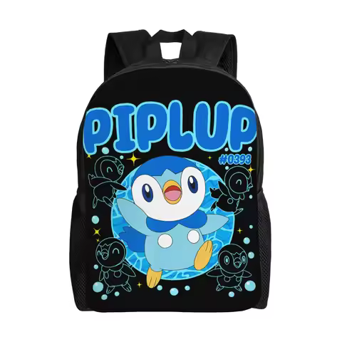 Pokemon backpacks Cute Happy Piplup Collage Big Chest Poster Daypack mochila Outdoor Zipper Closure 