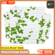 WALLPAPER FOAM TEBAL 3D MOTIF DAUN HIJAU DEKORASI HIASAN RUMAH DINDING