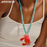 KISSFENY Boho Necklace, Boho Style Enamel Crab Crab Necklace,  Beaded Pendant Childishness Design Be