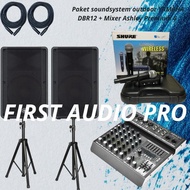 terlaris Paket 3 soundsystem outdoor YAMAHA DBR12 + Mixer Ashley