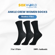 [SOXWORLD] 3 Pasang Stoking Muslimah Sox World Ankle Crew Socks Black Socks Stokin Stoking Murah 19-