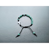 G1298 HEAVY PEARL CROSS ROSARY BRACELET CRYSTAL GLASS JADE