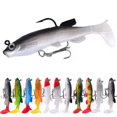 1pc Soft Bait Rubber Fishing Lure 13.5g Artificial Sinking Swimbait Curly T Tail Jig Head Fishing Ta
