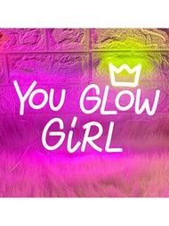 1入 You Glow Girl 亞克力霓虹燈裝飾牆面，USB 電源 LED 霓虹燈招牌用於婚禮，霓虹燈用於女孩臥室裝飾和房間禮物