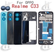 For Realme C33 RMX3624 Battery Back cover Housing middle frame + Button + LCD Front frame + Lens Cam