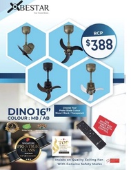 Bestar Dino 16" Designer Corner DC Ceiling Fan With Remote Control | Oscillation of 110 Degree | Singapore warranty | Express Free Home Delivery