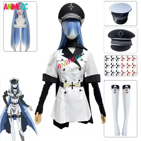 ANIMECC in Stock S-XXL Esdeath Cosplay Akame Ga KILL Cosplay Costume Hat Socks Wig Water Tattoo Hall