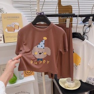 Ready Stock 90-170CM Boys Girls Modal Pajamas Set Medium Big Kids Korean Version Thin T-Shirt Ankle-