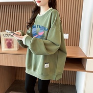 Chubby Meiyi Long-Sleeved Top Printed Preppy Style Thermal Shirt Outer Wear M-2XL Composite Milk Sil