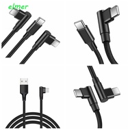 ELMER 90 Degrees Type C Cable, Nylon Braid Elbow PD 60W Quick Charger Cord, Convenient Data Transmis