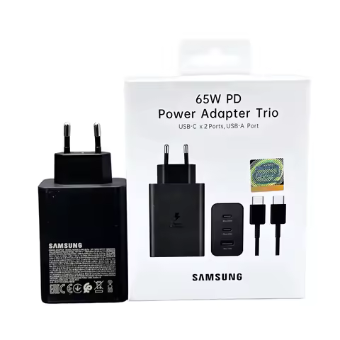 Samsung 65W Charger EU 3-Port Super Fast Charging for Samsung Galaxy S26 S25 Ultra Plus S24 S23 S22 