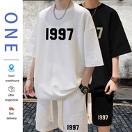 [ONE JEANS] waffle T-shirt & shorts men outfit set unisex oversize aesthetic set outfit men korean o