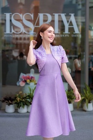 N690ชุดเดรสผ้าทอลาย คอปีน แต่งกั๊ก กระโปรงบานทรงย้วย 8 ชิ้น