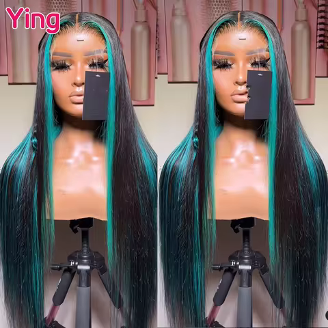 Ying Bone Straight Highlight Emerald Green 13x4 Transparent Lace Wig Remy Preplucked 13X6 Lace Front