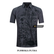 KEMEJA Batik [Sale] PREMIUM PURWAKA PUTRA Motif Short Shirt Shirt Men's Batik Shirt For Men Slimfit Full Lapis Sogan Short Sleeve