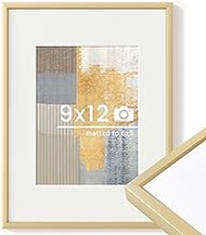 9x12 inch Metal Picture Frame - 9 x 12 Thin Aluminum Photo Frames with 6x8 Removable Mat - High Defi