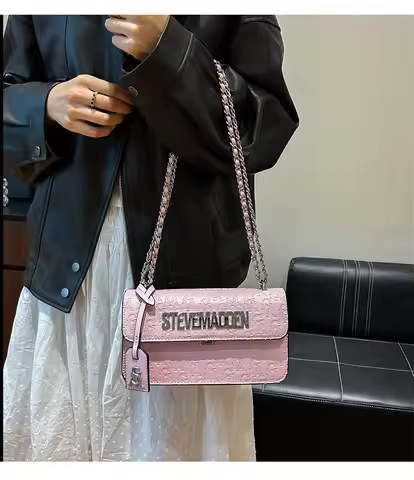 2026 New Steve Madden Chain Handheld Small Square Bag High Quality Simple Trendy Texture Shoulder Ba