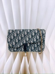 (尖沙咀門市💖) Dior saddle woc / wallet on chain (blue oblique) 鏈條包
