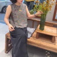 25761 New Daaimei Yiyuan 2025 Retro Print Sleeveless Top High Waist Skirt High-End213062