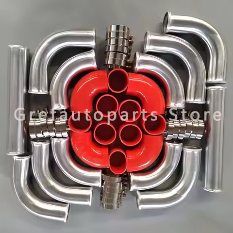 For 2.25"inch/57mm Aluminum Universal Intercooler Turbo Pipe Piping + red hose+ T-Clamp kits 12pcs H