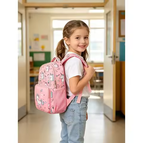 Korean Cartoon Unicorn Print Kids Backpack 2026 New Spring Lightweight Nylon Children Daypack