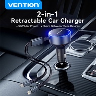 Vention Car Charger 60W Fast Charging Built in Type C Lightning Cable 3 Port for SAMSUNG S24 Ultra S