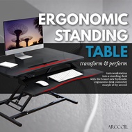 Arccoil Black Height Adjustable Standing Table Desk Converter, Sit Stand Dual Monitor and Laptop Riser Workstation