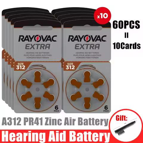 60 PCS Rayovac Extra Performance Hearing Aid Batteries 312 312A Zinc Air Hearing Aid Battery 312/A31