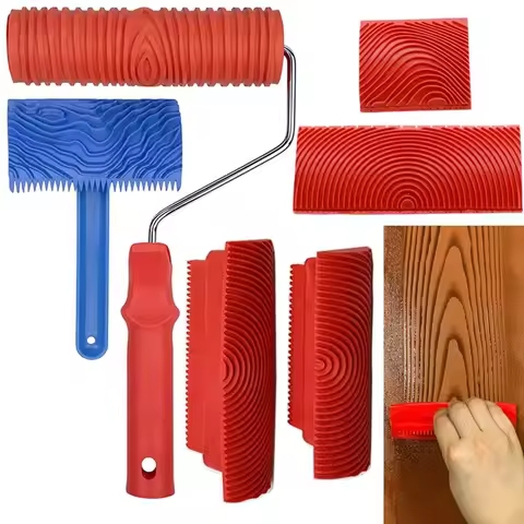 6Pcs 7 Inch Graining Painting Tool Wood Texture Paint Roller Wood Pattern Tools For Wall Room Art Wo
