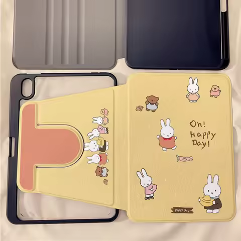 Kawaii Miffy Rabbit Tablet Case IpadPro Tablet Case 360-degree Rotating Air7 with Pen Slot MINI7 Sho