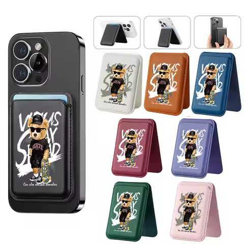 Upgrade PU Leather Wallet Case For MagSafe iPhone13 14 15 16 Hipster skateboard bear Label Card Bag 