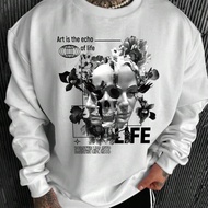 Men's Standard Loose Fit Pullover Long Sleeve Sweatshirt With Meaning Of Life Graphic Print - White 