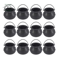 12Pcs Mini Black Cauldron with Handle Halloween Mini Witch Cauldron Halloween Pot Candy Holder for H