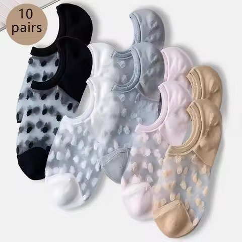 1/5/10 Pairs Women Point To Point Patterned Invisible Ankle Sock Fashionable Versatile Summer Comfor