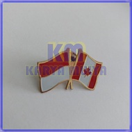 Indonesia Canada Cross Flag Pin - Indonesia Canada Friendship Flag Pin - Karya Mulya