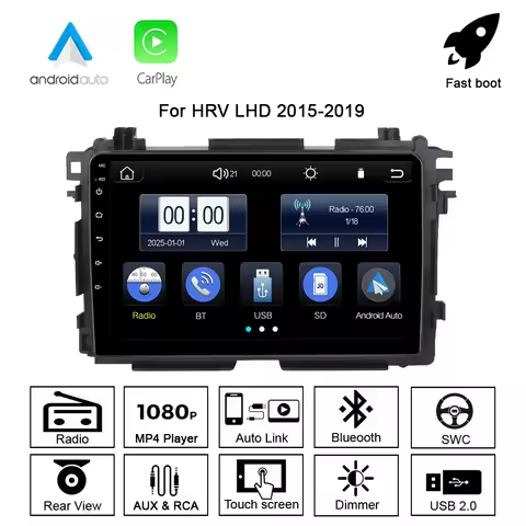 MAXCA 9 Inch 2 DIN Wireless CarPlay Android Auto Radio For Honda HRV Vezel Multimedia Stereo Player