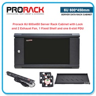 PRORACK 6U 600x450 Server Rack Cabinet with Lock and 2 Exhaust Fan 1 fixed shelf and one 6-slot Plas