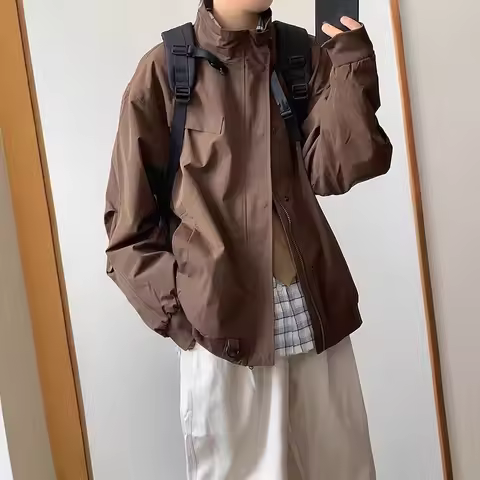 American Casual Style Windproof Stand Collar Workwear Coach Flight Jacket Outerwear Spring Autumn Un