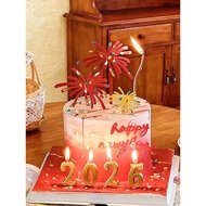 2026 New Year Digital Candle Cake Decoration Ornaments Year's Day fireworks Acrylic card plug-in