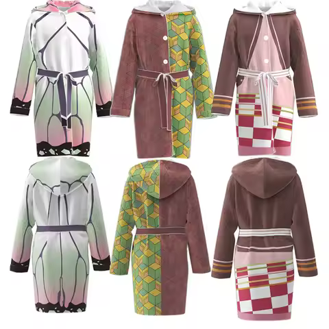 Demon Slayer Costume Anime Cosplay Bathrobe Kitchen Gate Tanjiro Suit Flannel Demon Slayer Cloak Paj
