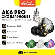 Qkz Ak6 Pro / AK6 1dd Dynamic Wire Earphones Hi-Fi Earbuds In-Ear Monitor with Mic Removable Cable