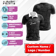 Axellent Prints Black Floral Batik Baju Batik Lelaki Jersey Berkolar Unisex Sublimation Jersey Pickl