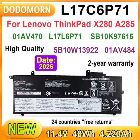New L17C6P71 Laptop Battery For Lenovo ThinkPad X280 A285 Series SB10K97619 01AV470 01AV471 L17M6P71