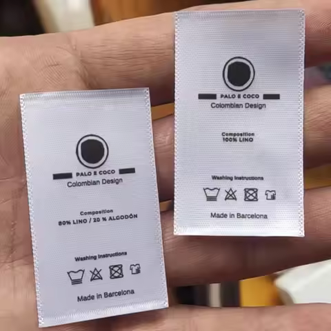 500PCS Custom 100%Lino Care Label with your Language Print Satin Labels 3 * 5 cm Made in Barcelona C