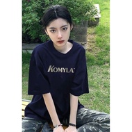 Oversize Short Sleeve T-shirt Navy Blue 100% Pure Cotton Heavy Comfortable Style Student T-Shirt Ins